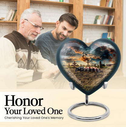 10-inch military heart urn, customizable aluminium memorial urn for adult male