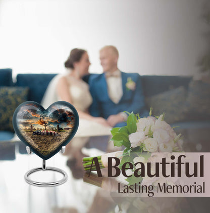10-inch military heart urn, customizable aluminium memorial urn for adult male