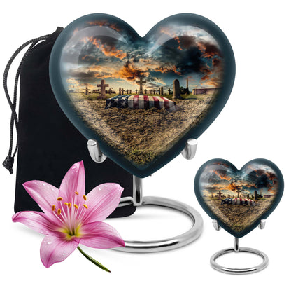 10-inch military heart urn, customizable aluminium memorial urn for adult male