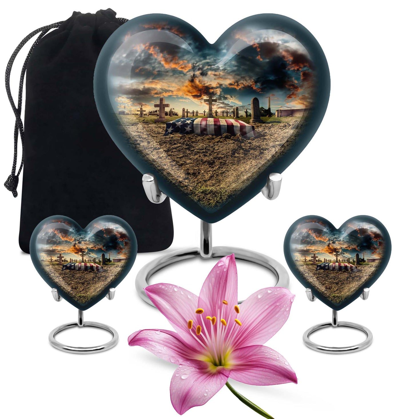 10-inch military heart urn, customizable aluminium memorial urn for adult male