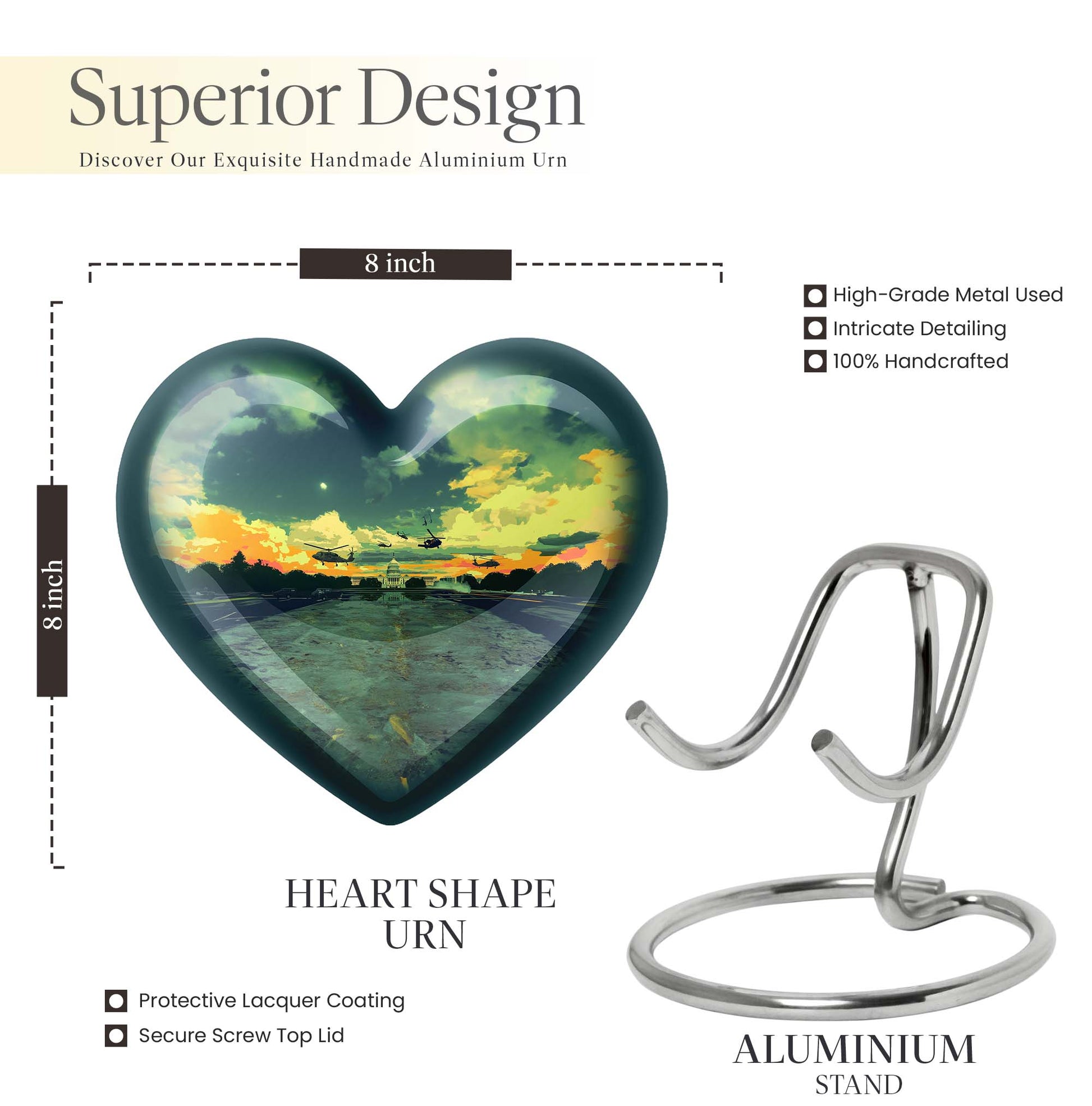  abstract heart-shaped military memorial adult urn 