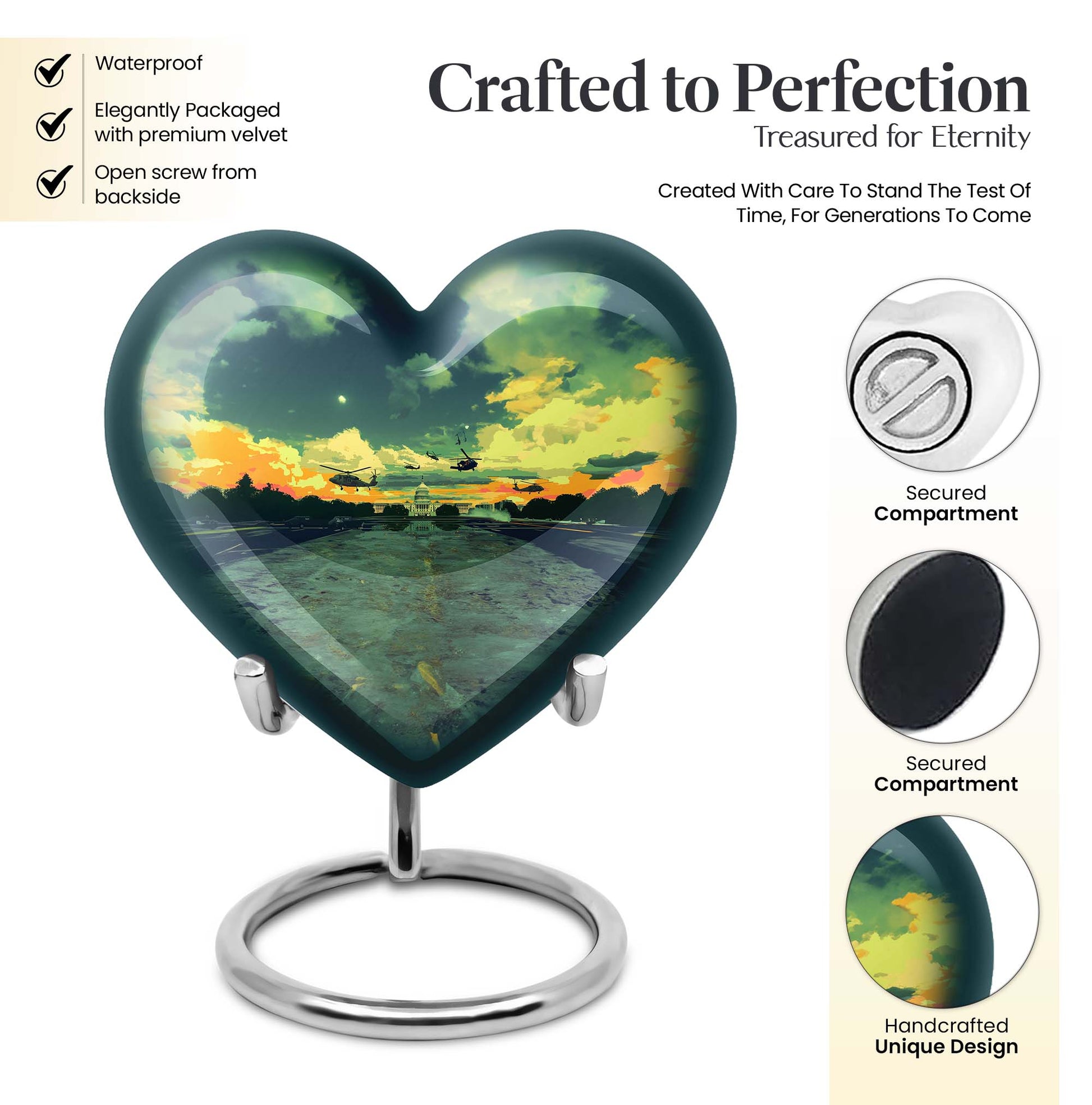  abstract heart-shaped military memorial adult urn 