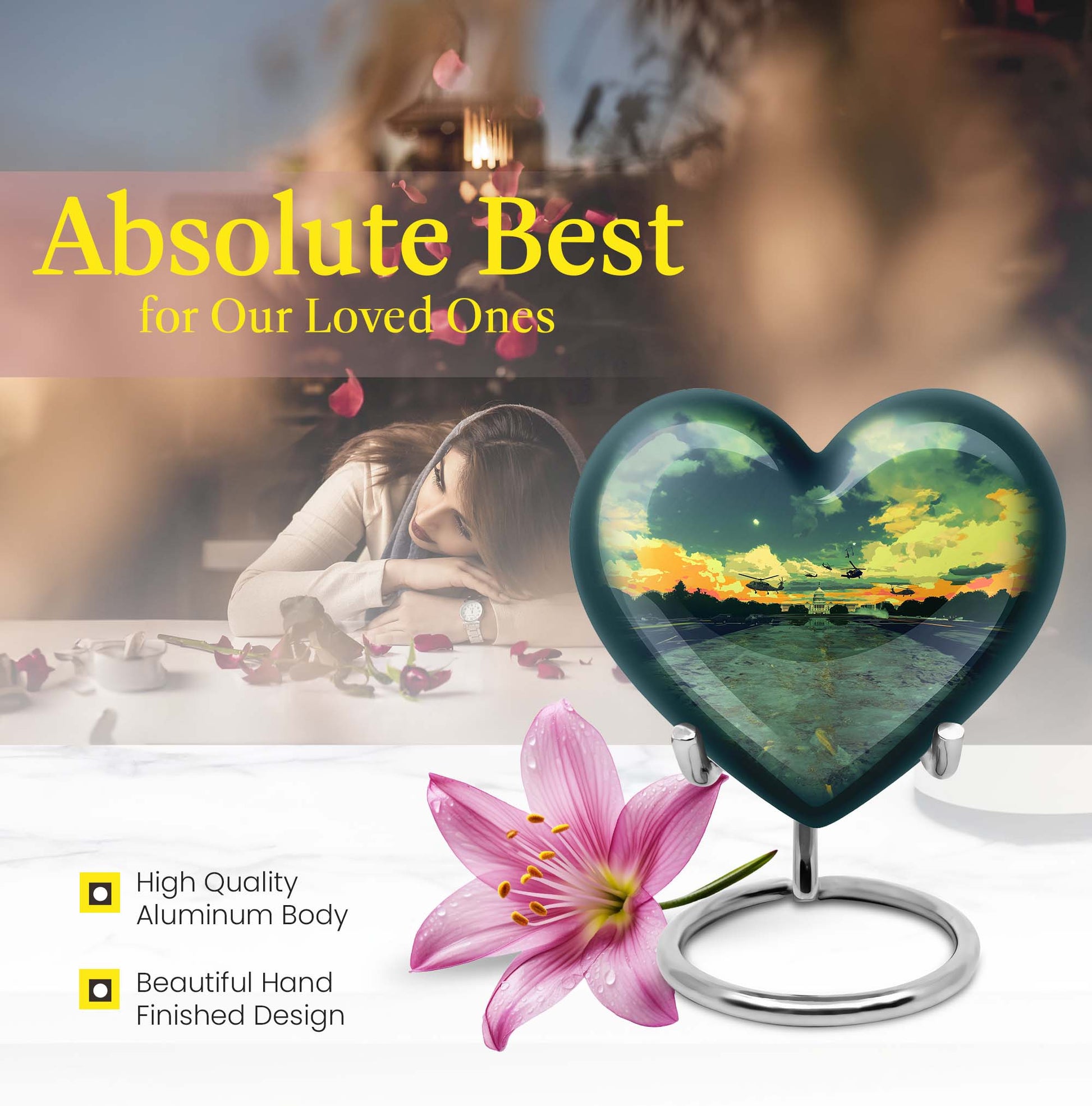  abstract heart-shaped military memorial adult urn 