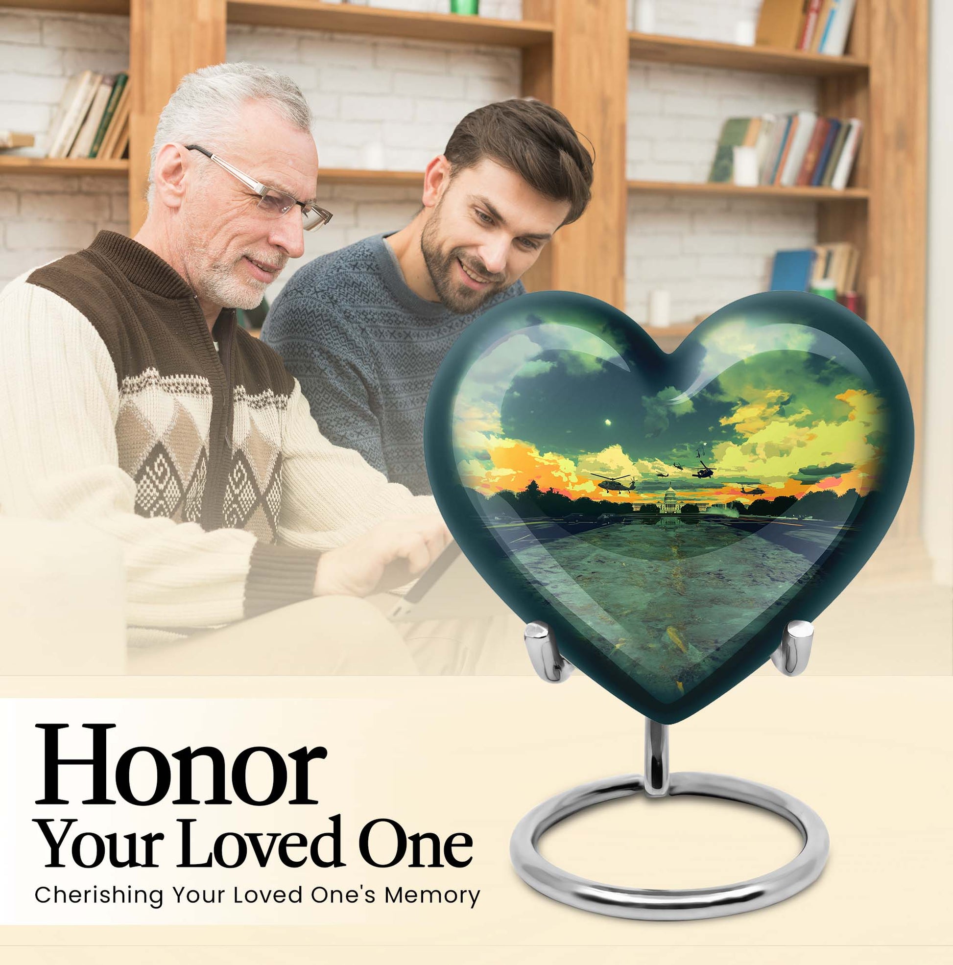  abstract heart-shaped military memorial adult urn 
