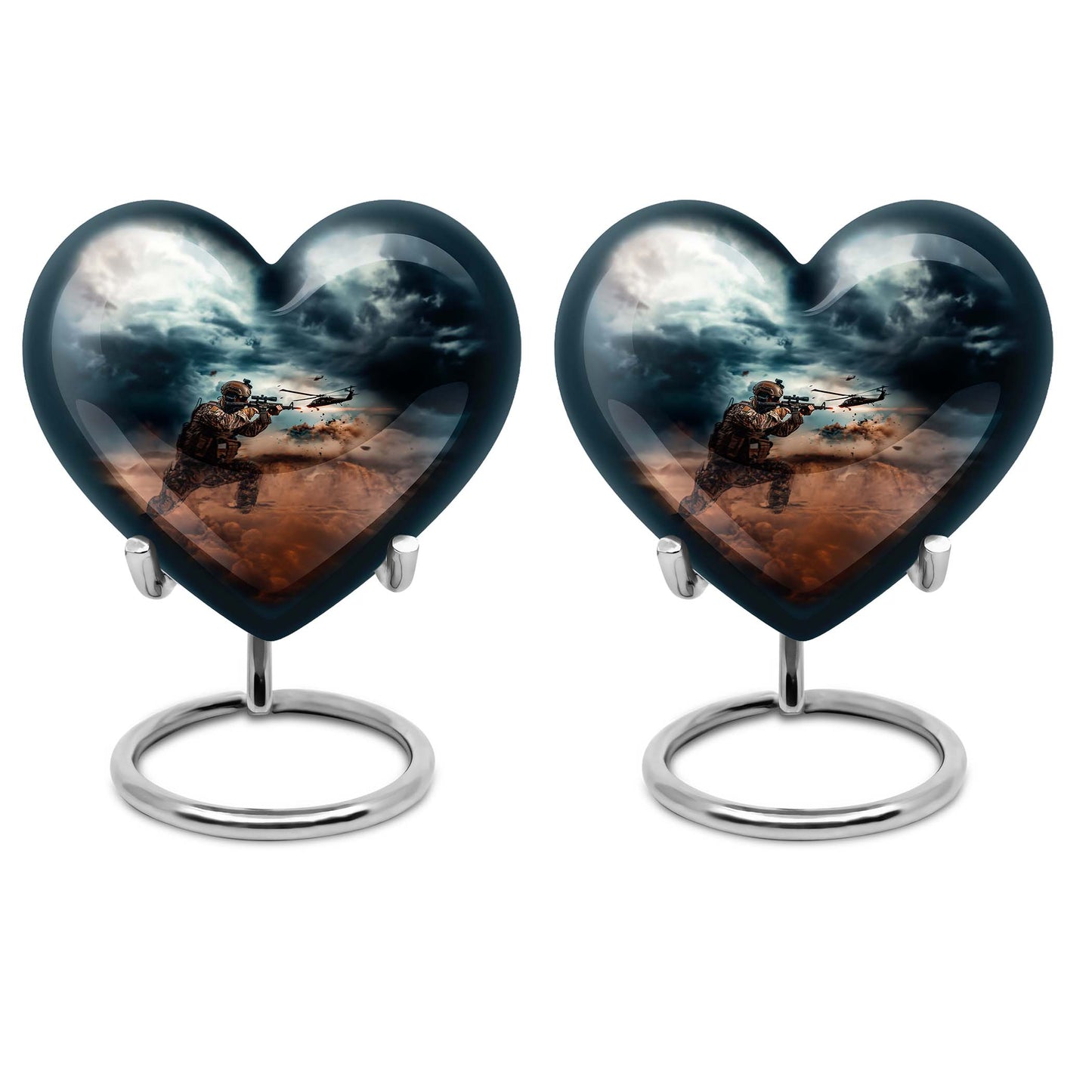 Military Urn for Human Ashes with Soldier and Helicopter Scene, Memorial Urn