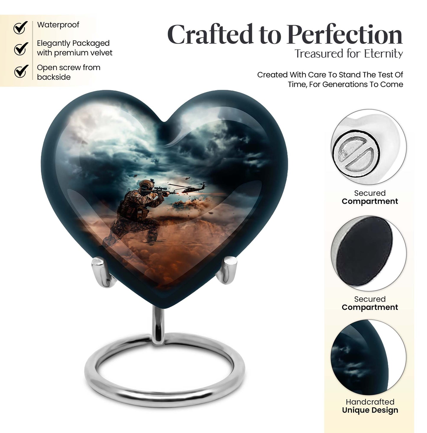 heart-shaped military urn for human ashes