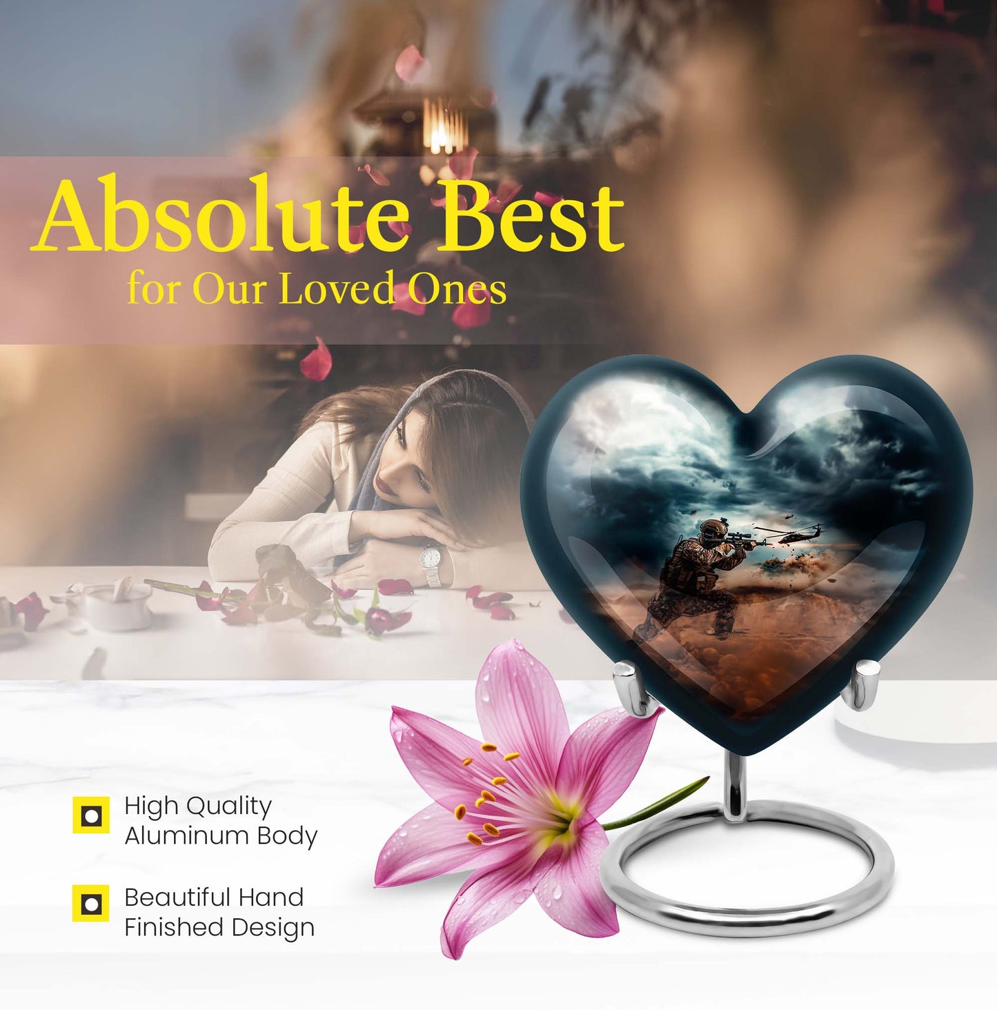 heart-shaped military urn for human ashes