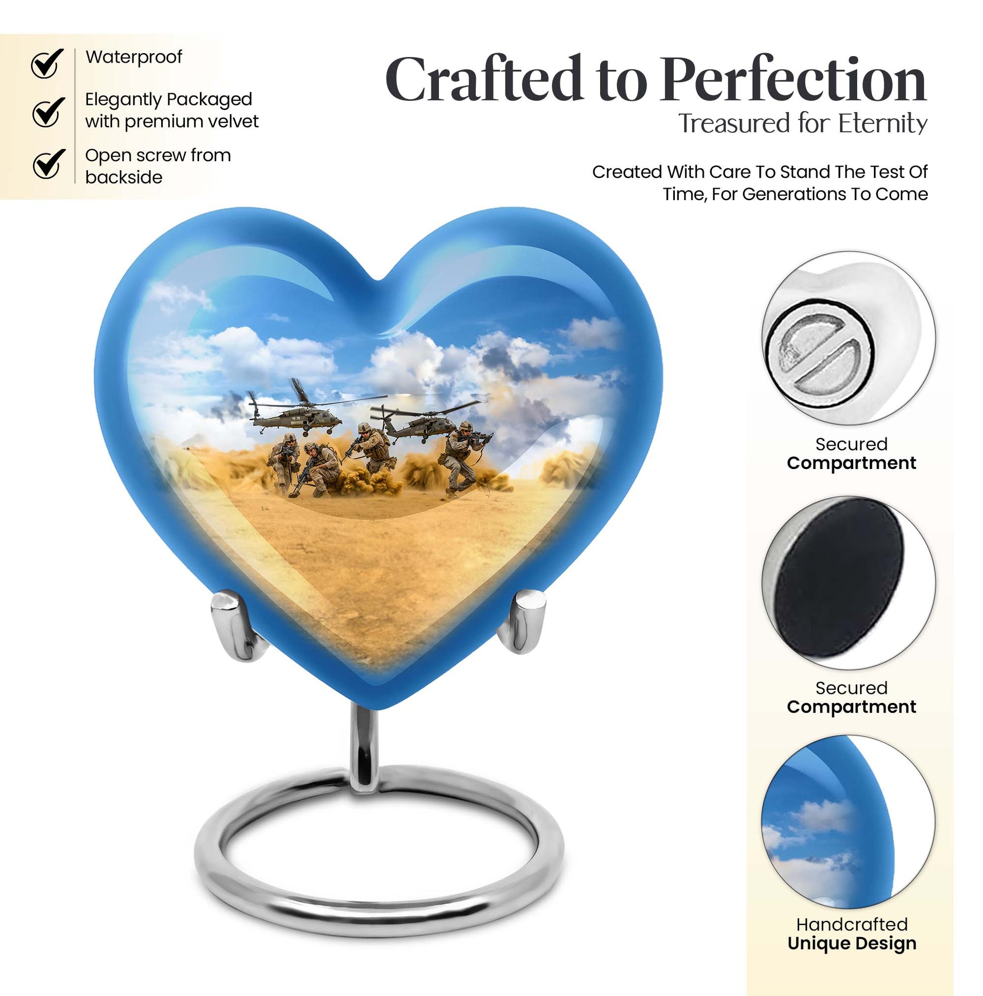 heart-themed military urn for men