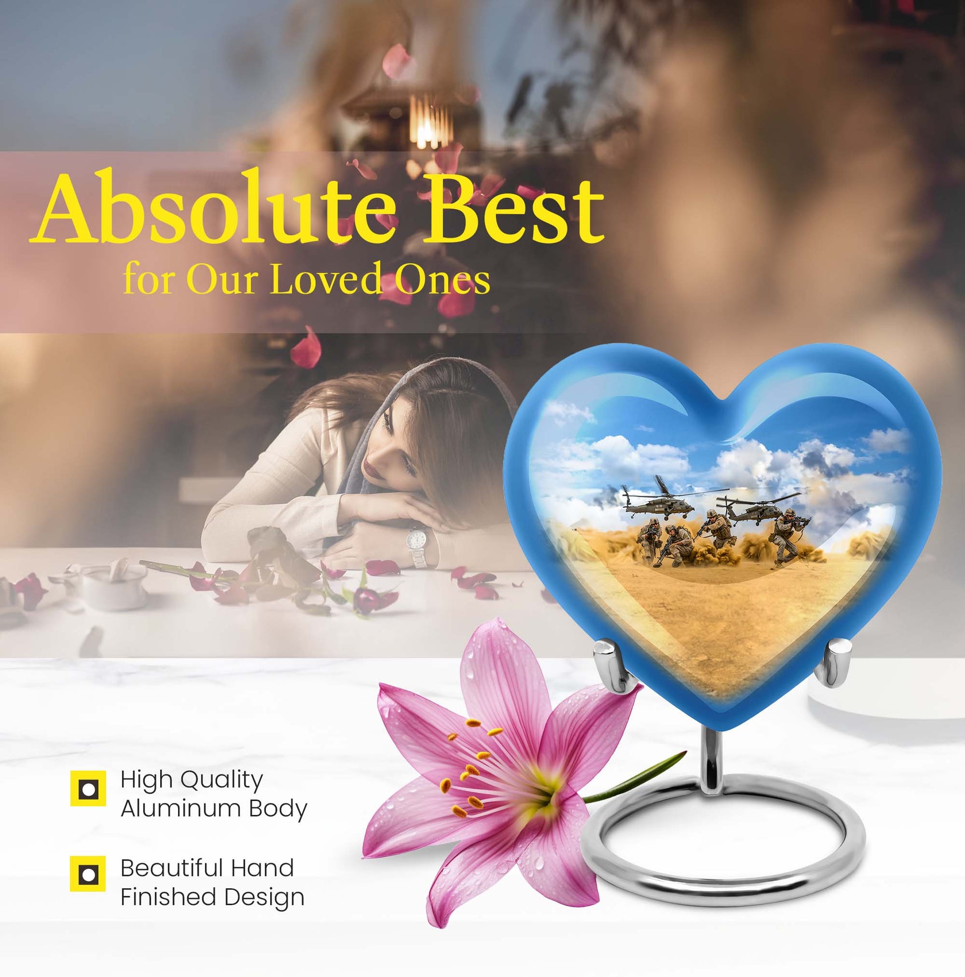 heart-themed military urn for men