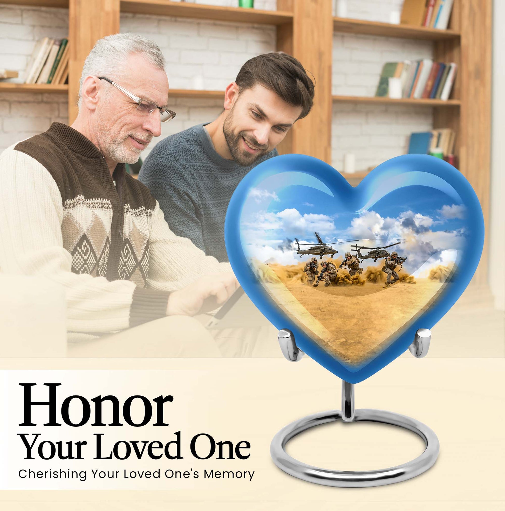 heart-themed military urn for men