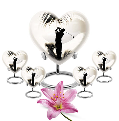 Heart-shaped 10-inch golf urn, personalised aluminium memorial urns for mom