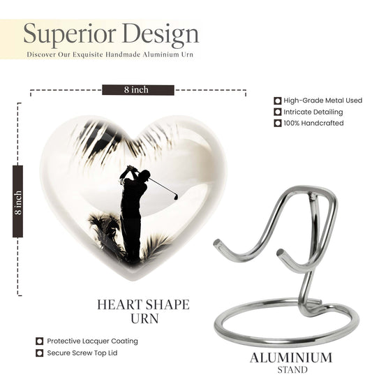 Heart-shaped 10-inch golf urn, personalised aluminium memorial urns for mom