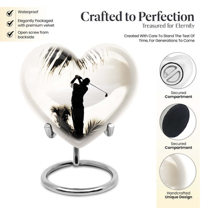 Heart-shaped 10-inch golf urn, personalised aluminium memorial urns for mom