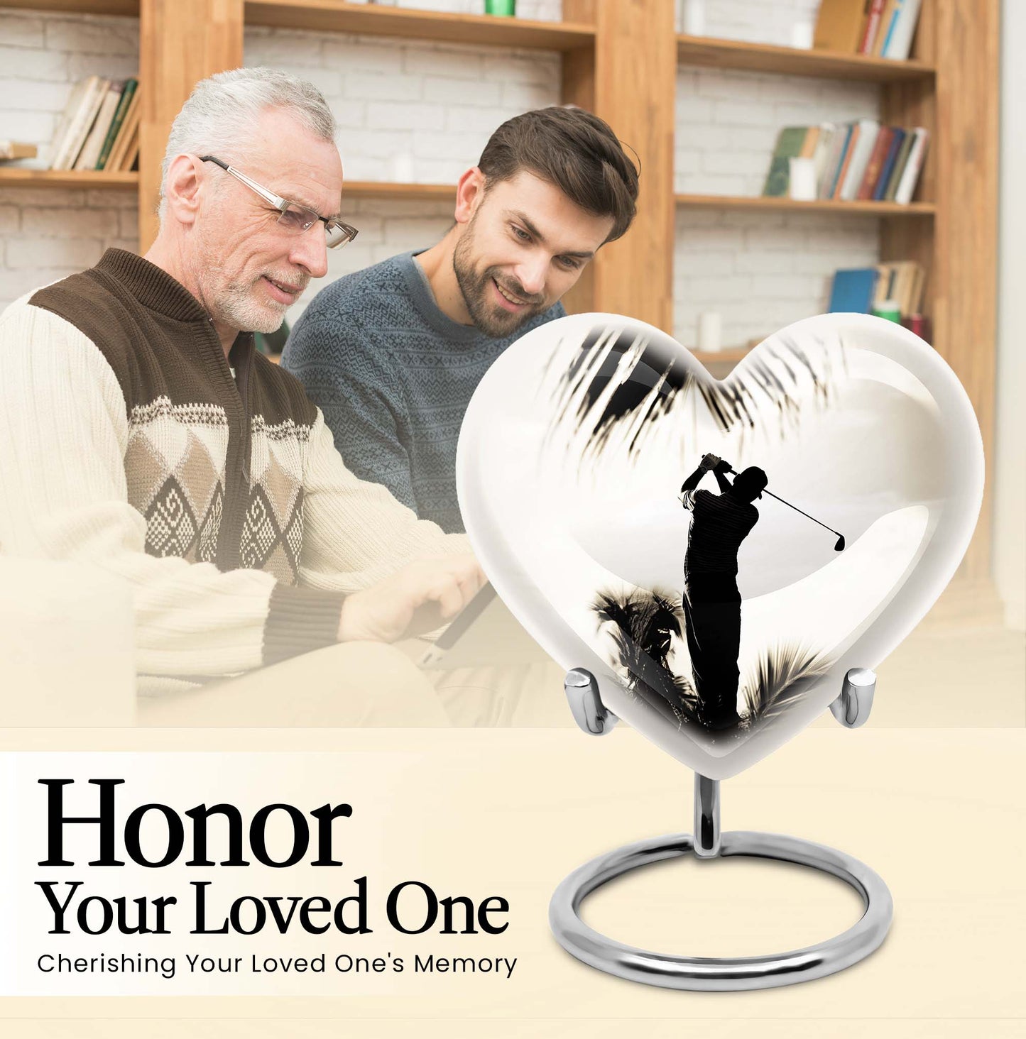 Heart-shaped 10-inch golf urn, personalised aluminium memorial urns for mom
