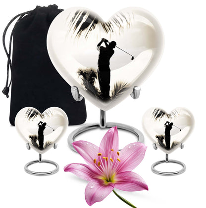 Heart-shaped 10-inch golf urn, personalised aluminium memorial urns for mom
