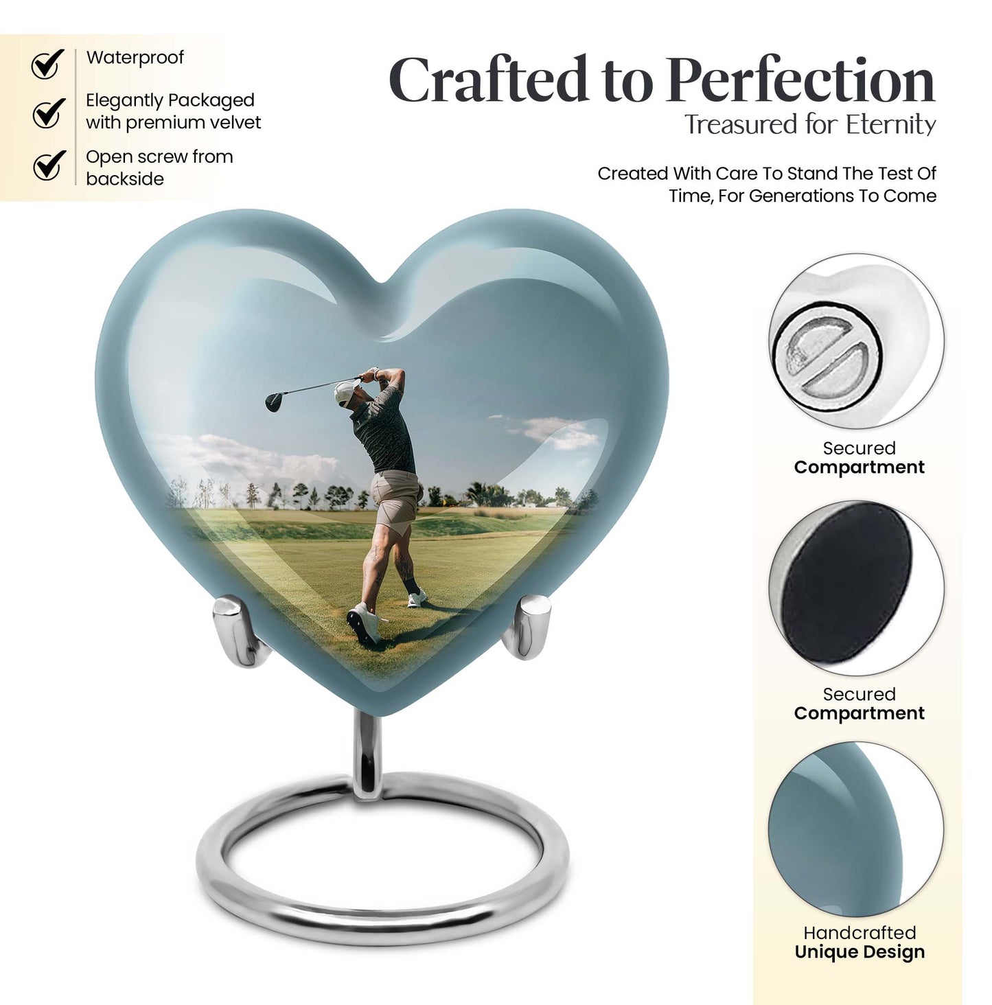 heart-shaped golf urn for human ashes