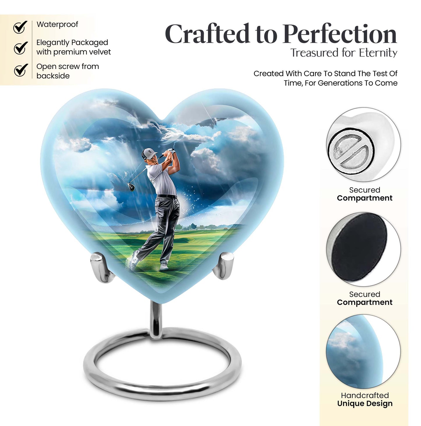 heart design golf urn for adult ashes