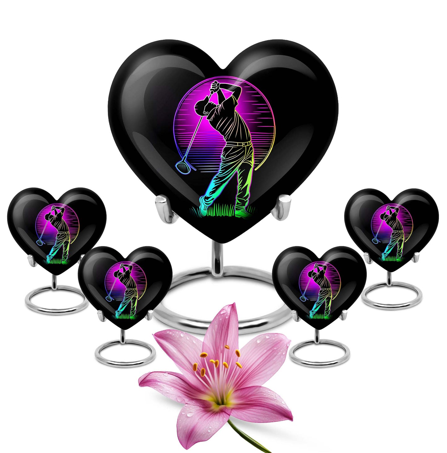10 inch aluminium heart abstract golf urn, customizable large urn for ashes with velvet pouch