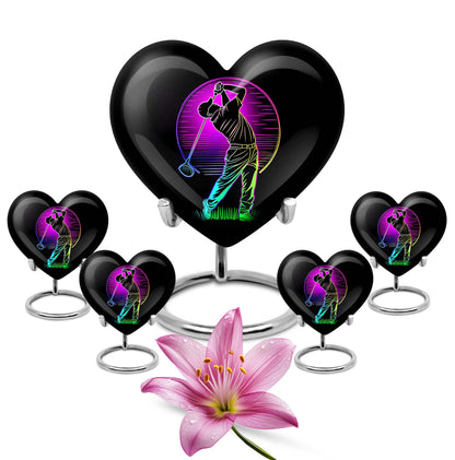 10 inch aluminium heart abstract golf urn, customizable large urn for ashes with velvet pouch