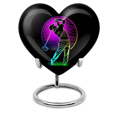 10 inch aluminium heart abstract golf urn, customizable large urn for ashes with velvet pouch