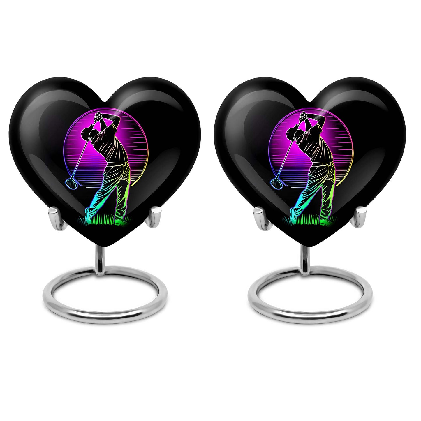10 inch aluminium heart abstract golf urn, customizable large urn for ashes with velvet pouch