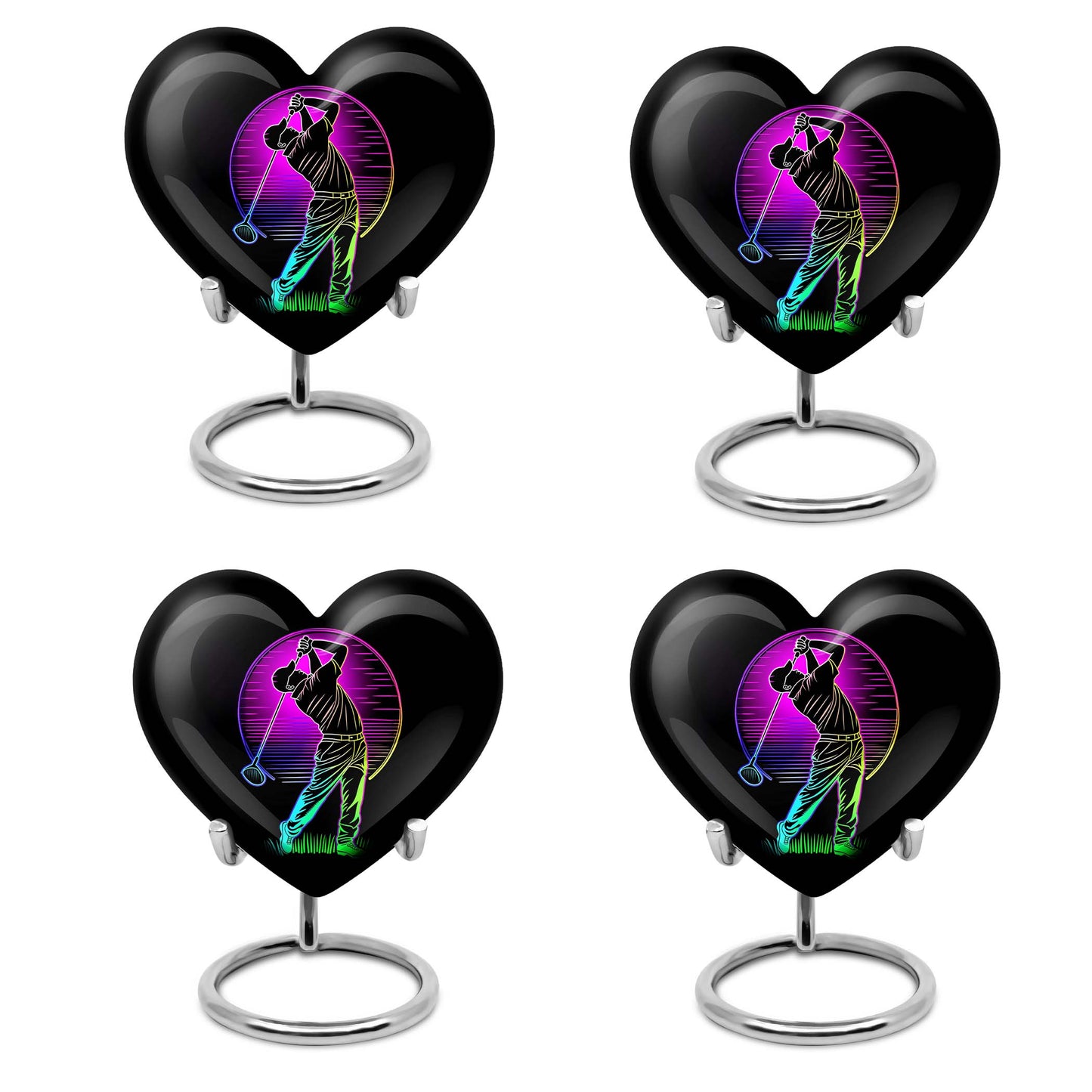 10 inch aluminium heart abstract golf urn, customizable large urn for ashes with velvet pouch