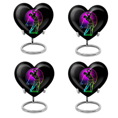 10 inch aluminium heart abstract golf urn, customizable large urn for ashes with velvet pouch