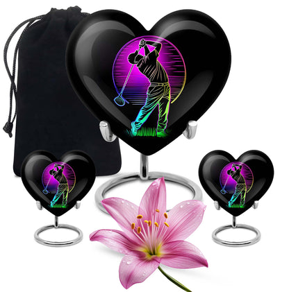10 inch aluminium heart abstract golf urn, customizable large urn for ashes with velvet pouch