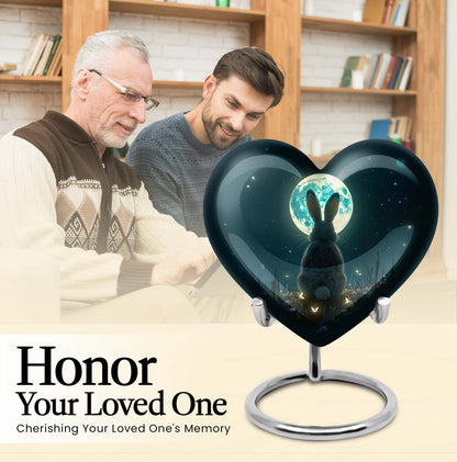 Heart-shaped white bunny moon urn.
