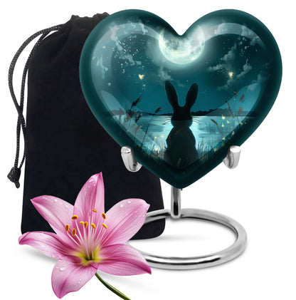 heart-shaped white bunny moon urn.