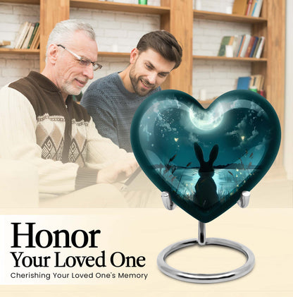heart-shaped white bunny moon urn.