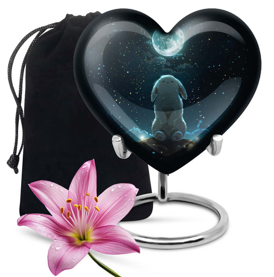 white bunny moon heart design cremation urn