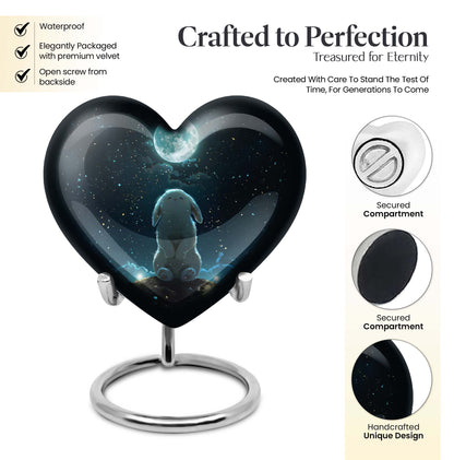 white bunny moon heart design cremation urn