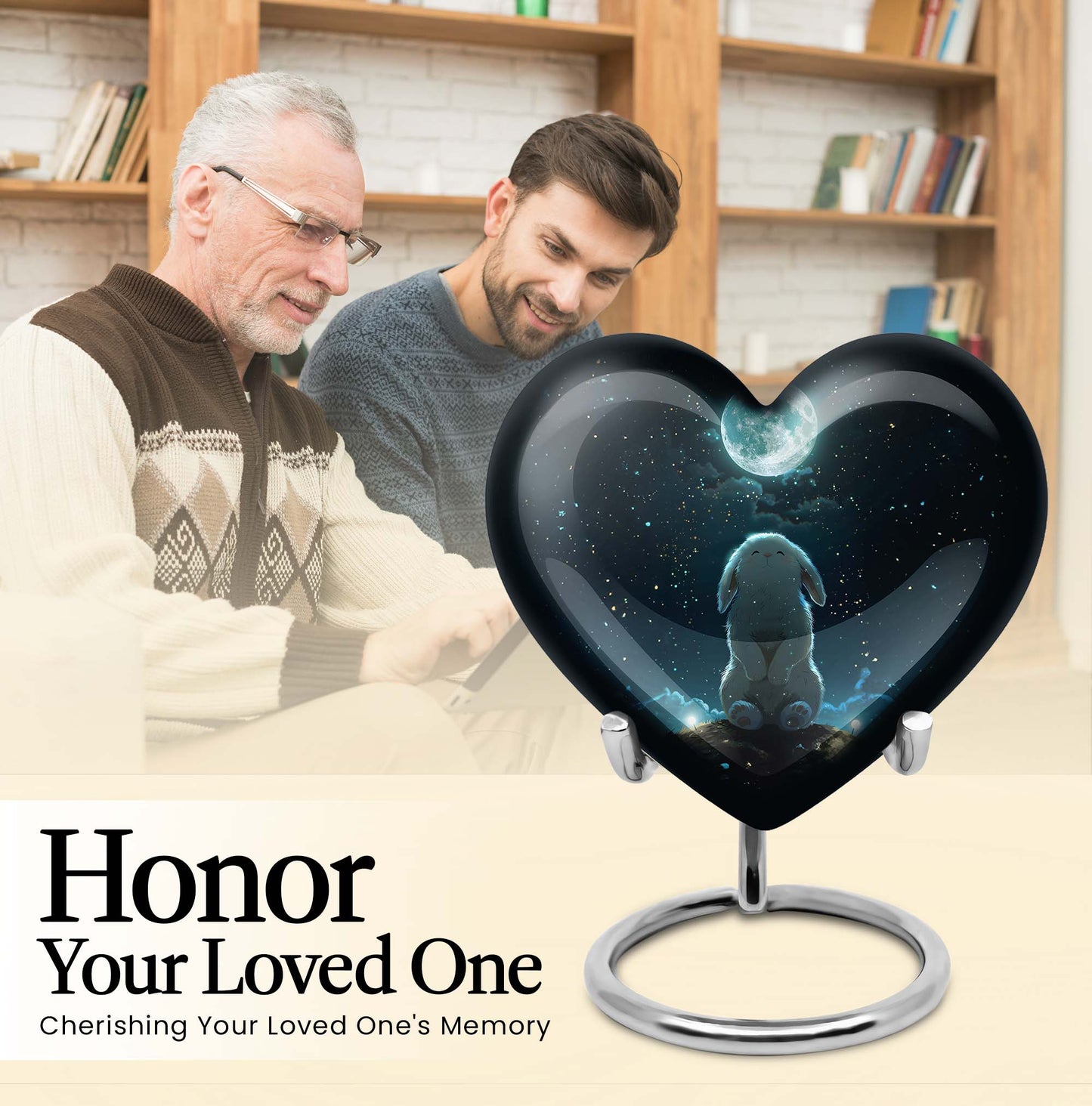 white bunny moon heart design cremation urn