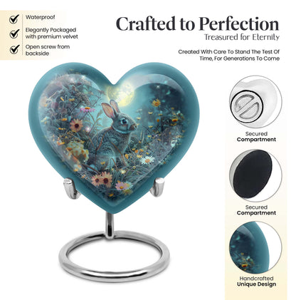 White bunny moon heart Urn