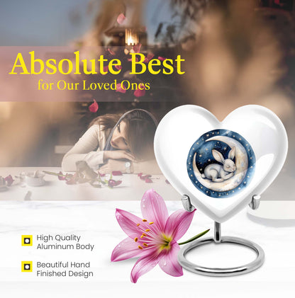 white bunny moon heart-shaped urn for ashes