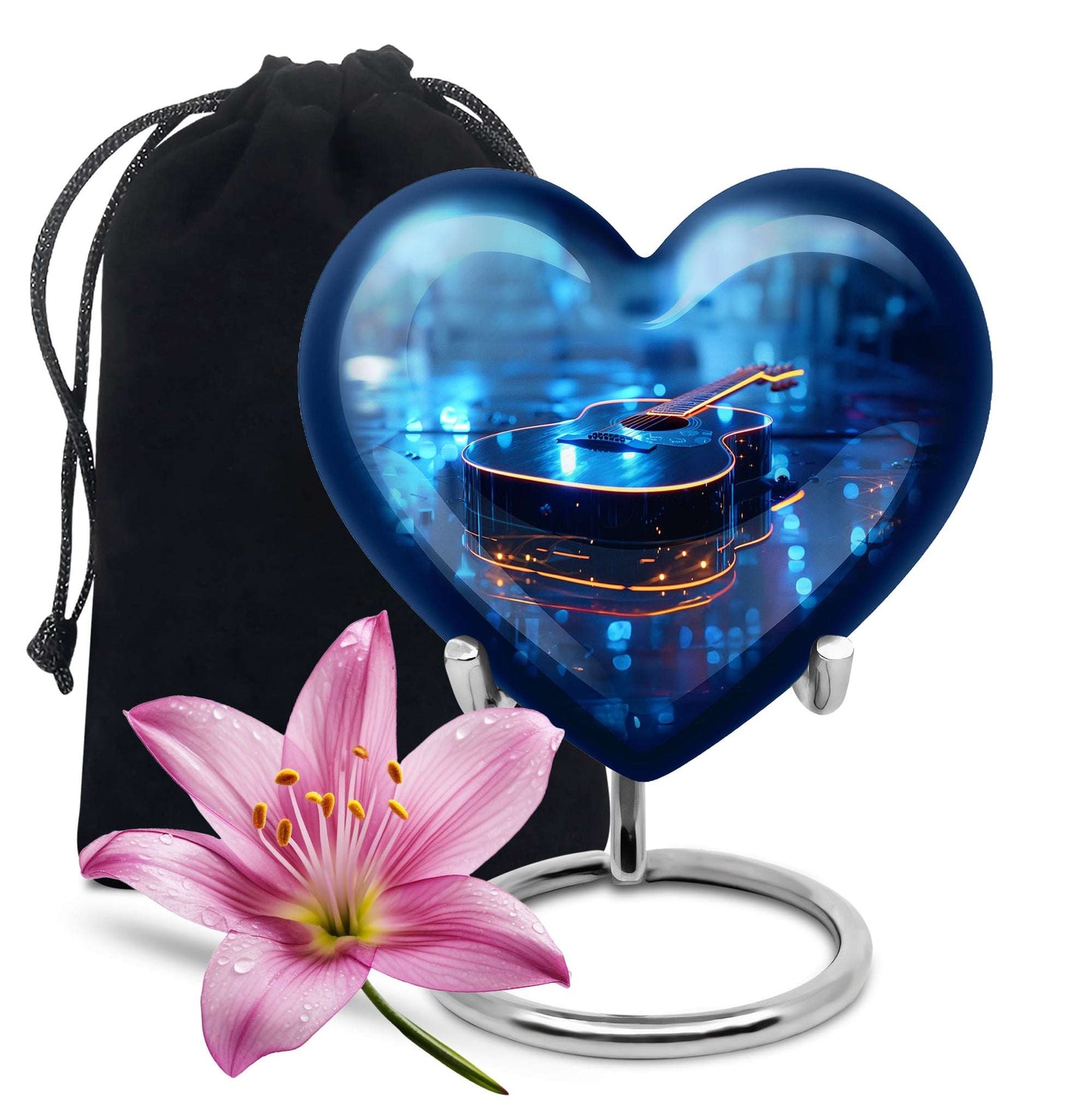 Blue Guitar Urn for Human Ashes – Neon Blue Decorative Urn Keepsake