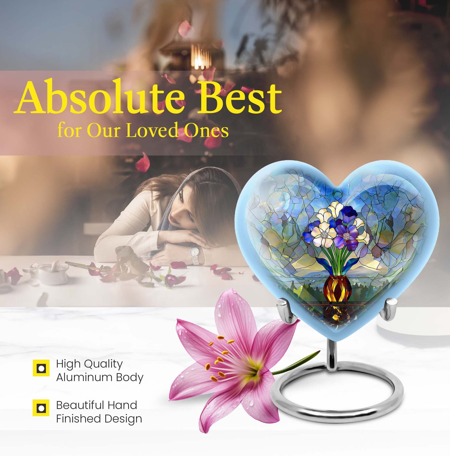 heart-shaped stained glass burial urn