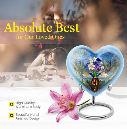 heart-shaped stained glass burial urn