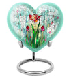 10-inch heart-shaped stained glass urn for cremation ashes, with personal engraving option