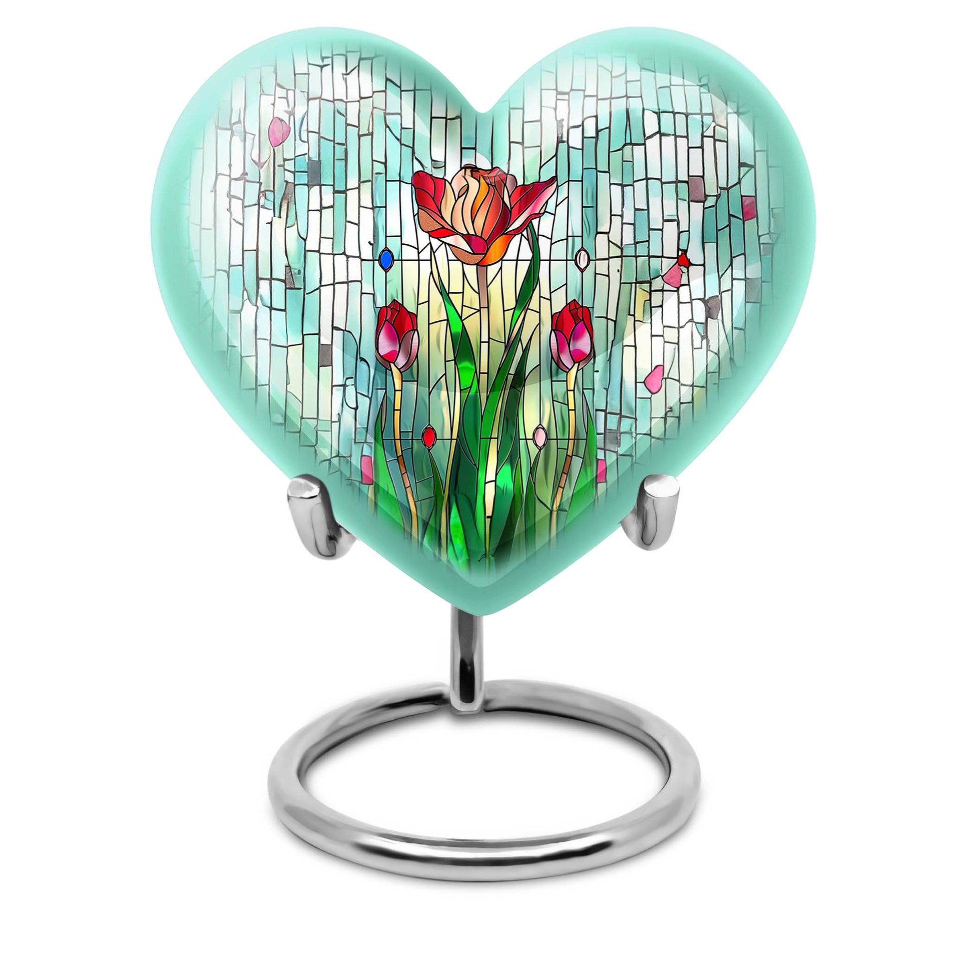 10-inch heart-shaped stained glass urn for cremation ashes, with personal engraving option