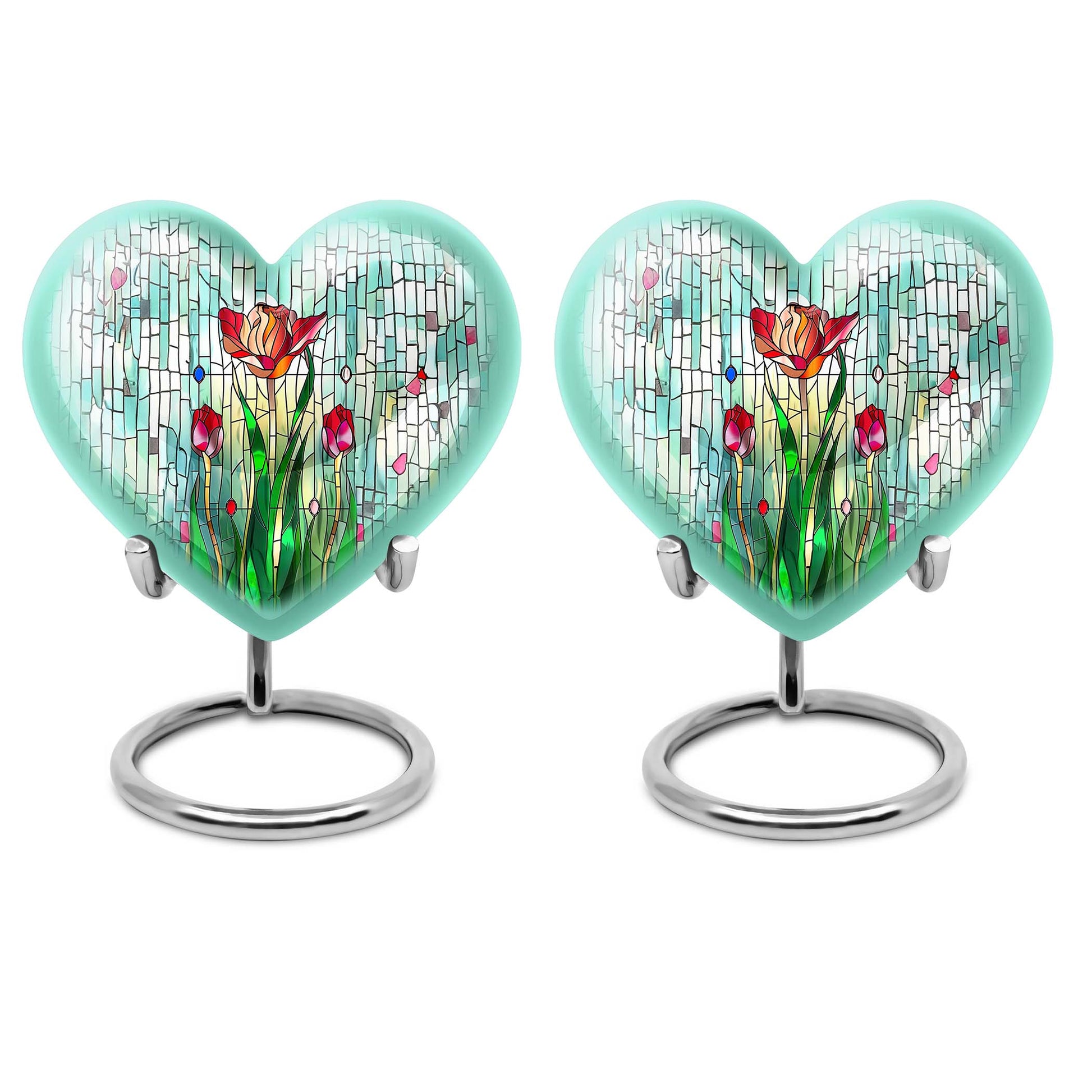 10-inch heart-shaped stained glass urn for cremation ashes, with personal engraving option