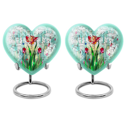 10-inch heart-shaped stained glass urn for cremation ashes, with personal engraving option