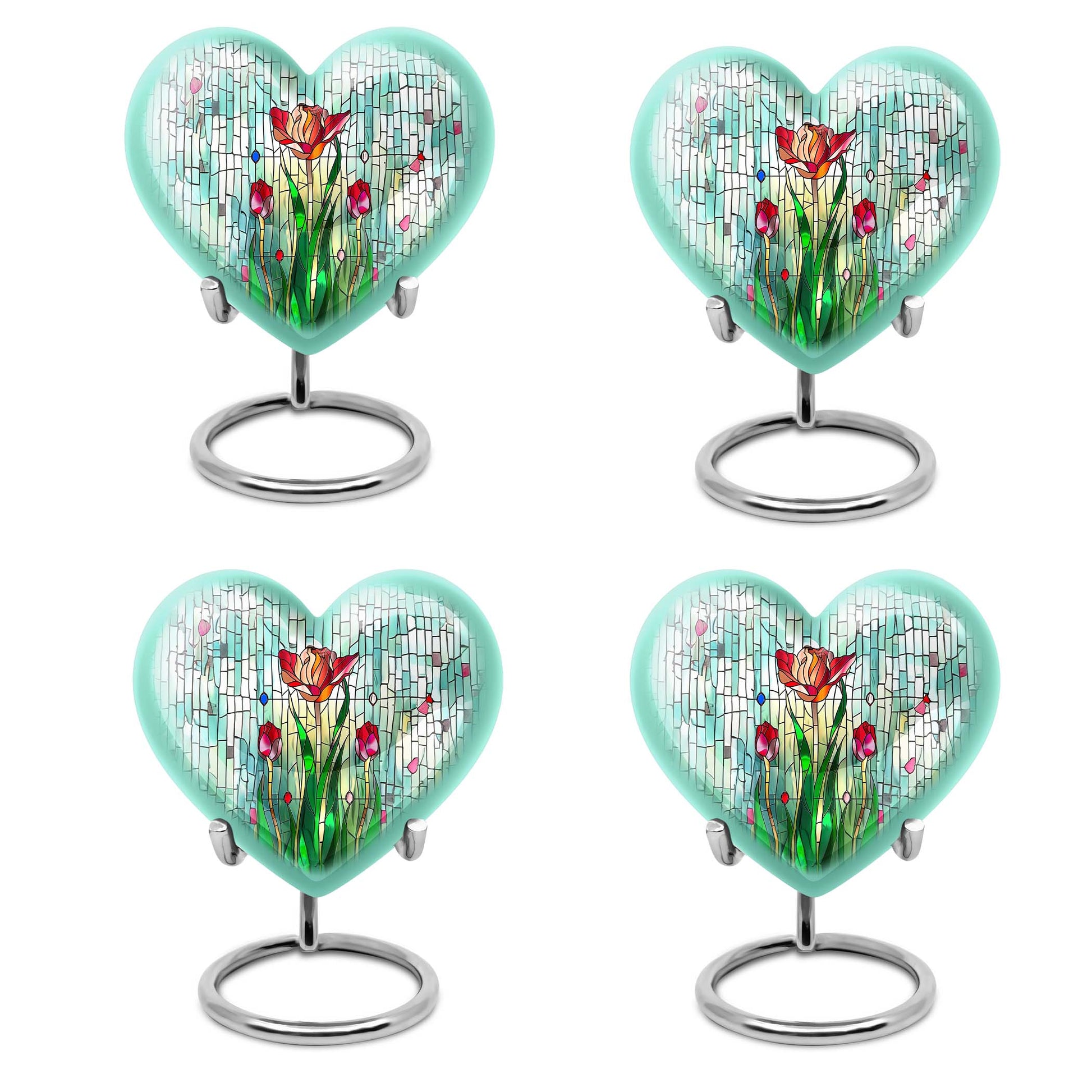 10-inch heart-shaped stained glass urn for cremation ashes, with personal engraving option