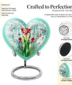 10-inch heart-shaped stained glass urn for cremation ashes, with personal engraving option