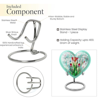 10-inch heart-shaped stained glass urn for cremation ashes, with personal engraving option