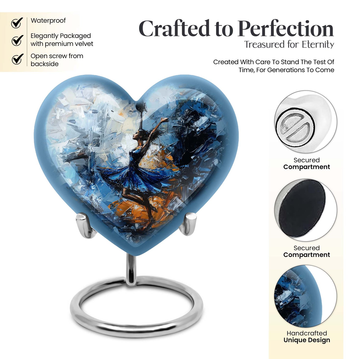 heart-shaped dancing cremation urn
