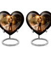 Abstract theme heart-shaped dancing cremation urn for men, with velvety pouch for ashes