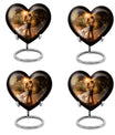 Abstract theme heart-shaped dancing cremation urn for men, with velvety pouch for ashes