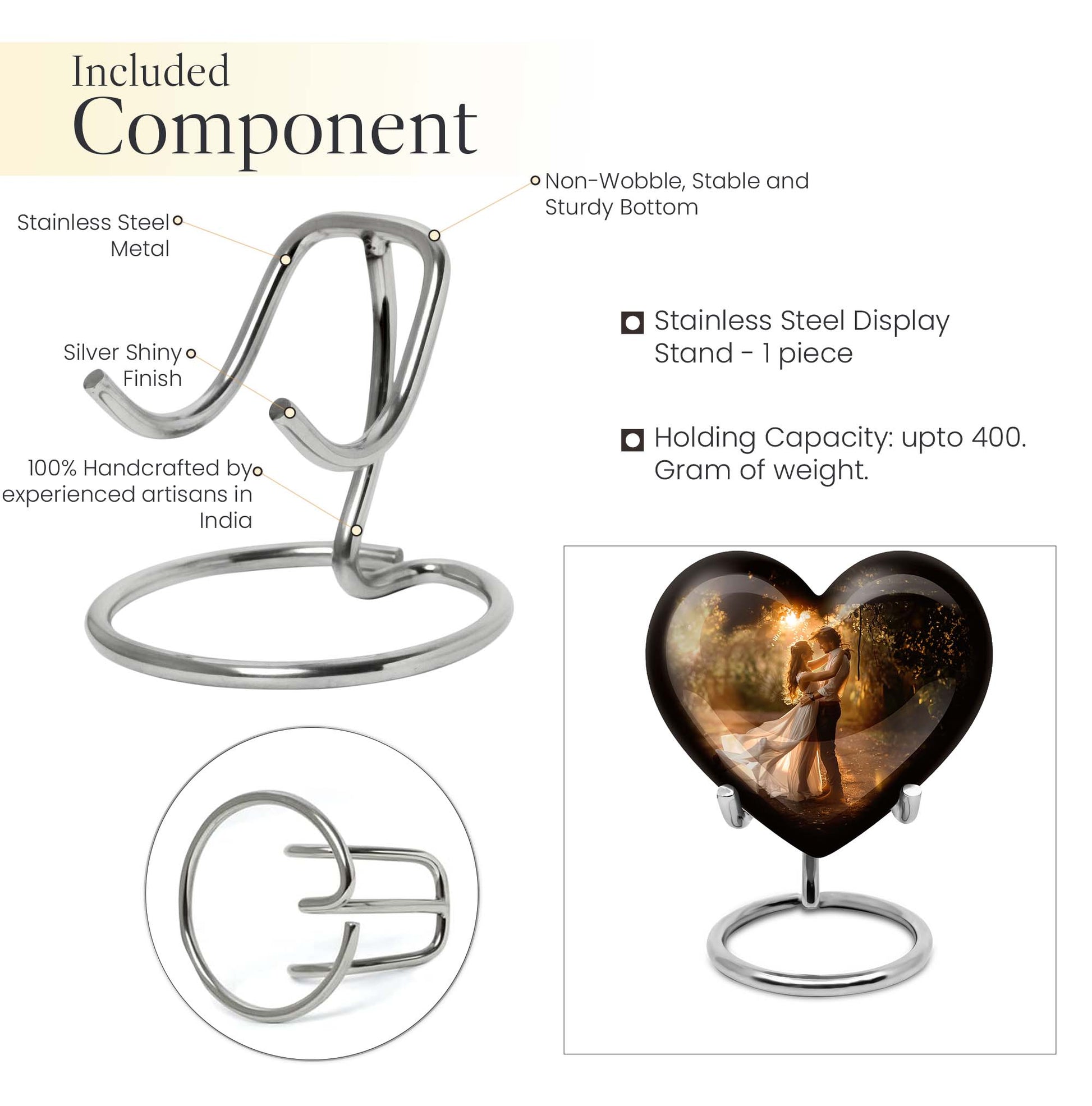 Abstract theme heart-shaped dancing cremation urn for men, with velvety pouch for ashes
